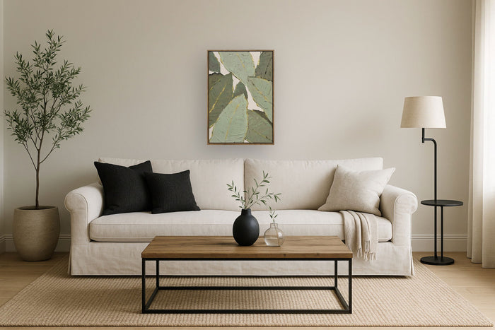 "Verdant Essence II" Hand-Embellished Canvas In Frame - Green / Gold / Natural Wood