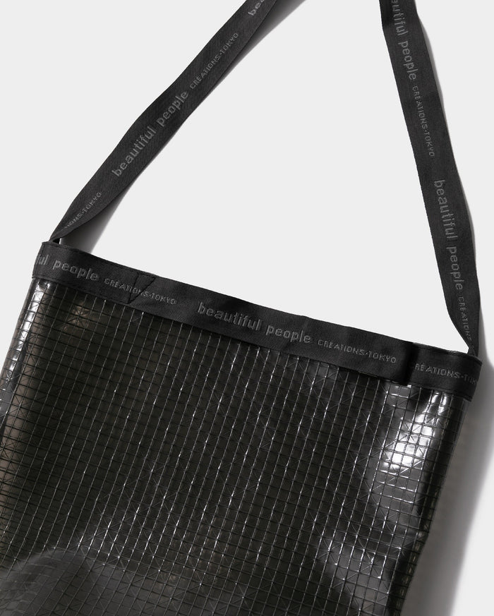 Vinyl logo tape shoulder bag
