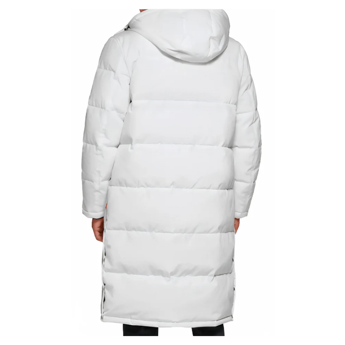 White Men's Puffer Trench Coat  With Hood