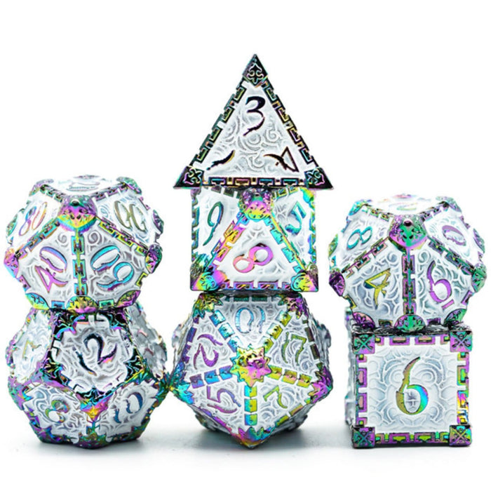 White Rainbow Metal RPG Dice Set
