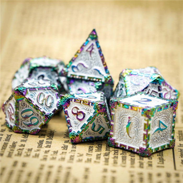 White Rainbow Metal RPG Dice Set