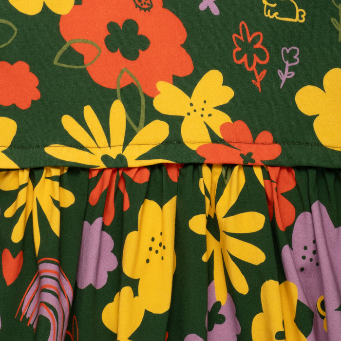 Colorful floral pattern on a green background