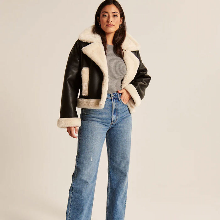 Women Black B3 Bomber Sheepskin Aviator Shearling New Riding Leather Jacket