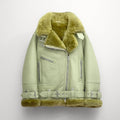 Women Light Green Sheepskin Aviator Shearling Fashion B3 Bomber Leather Jacket With Green Fur