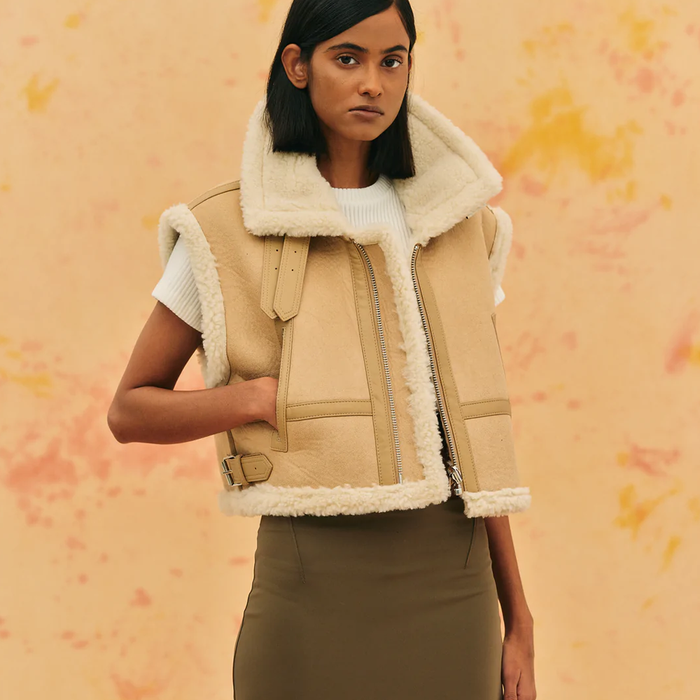 Women Sheepskin Brown B3 Shearling Aviator Leather Vest