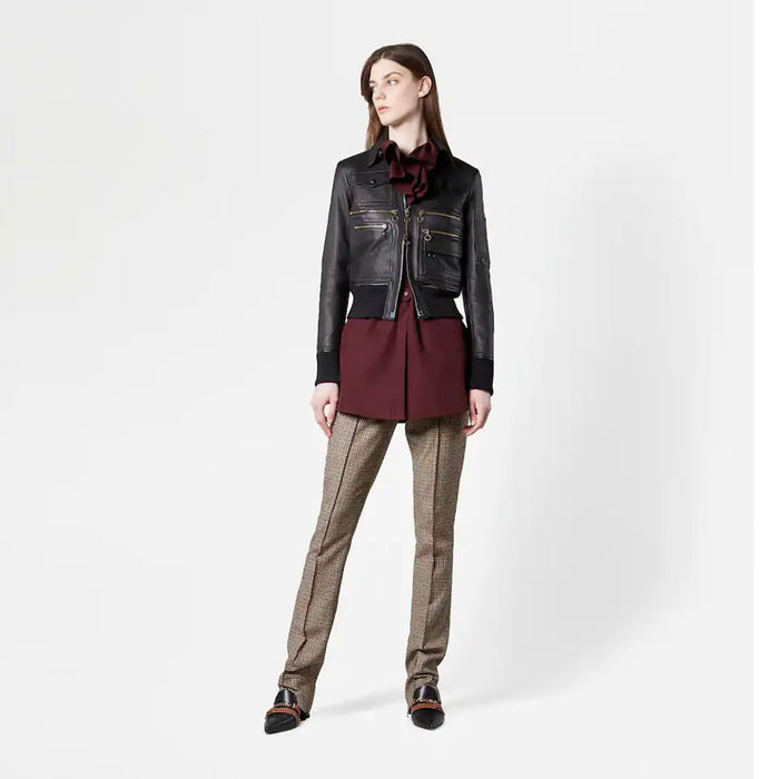 Women's Black Down Puffer Sheepskin Shearling Aviator B3 Bomber Leather Jacket