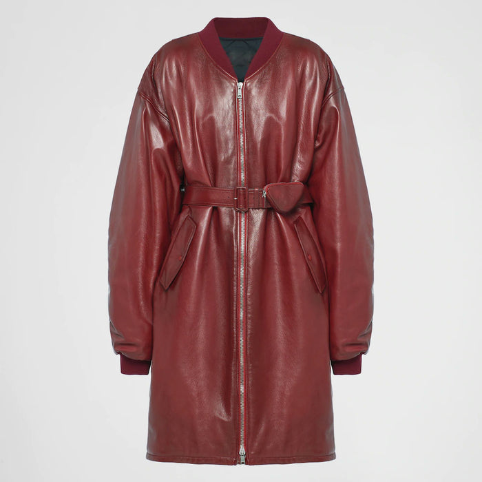 Women's New Sheepskin Red Oversized Leather Bomber Jacket