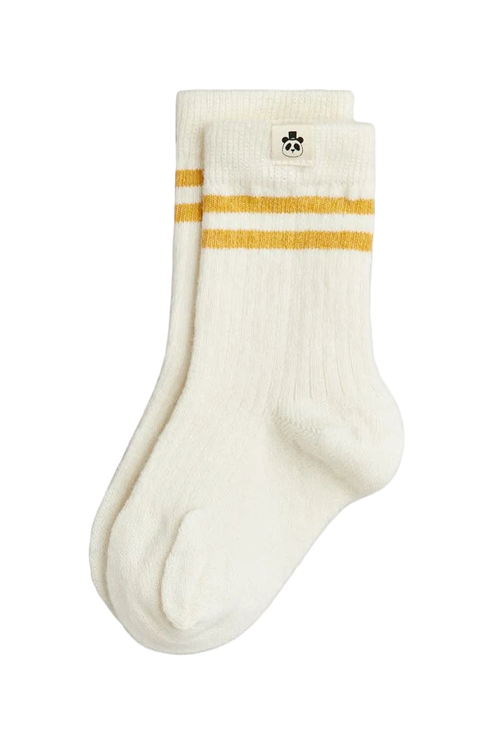 off white wool socks with yellow sports stripes