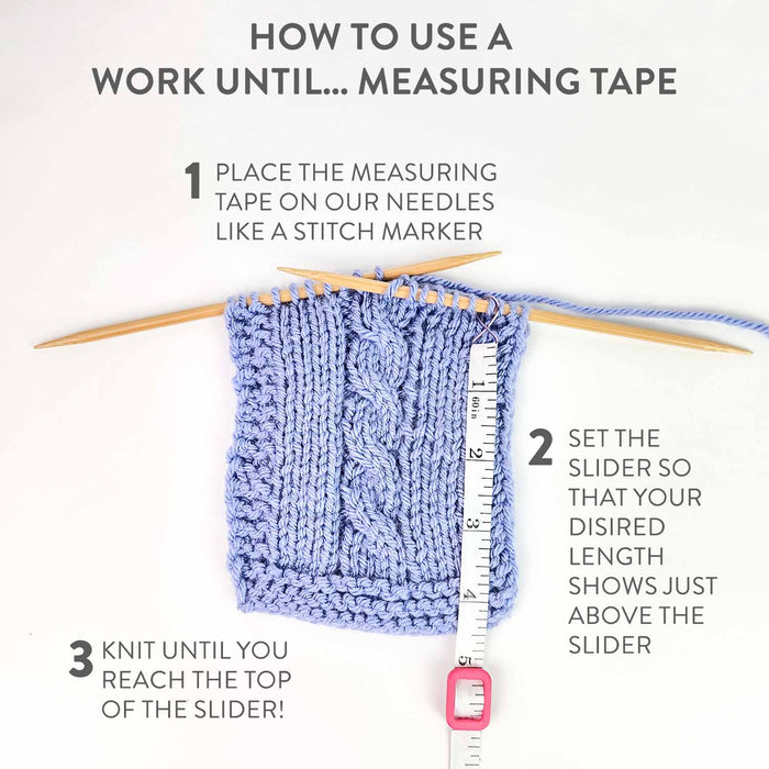 Twice Sheared Sheep branded packaging card for the Work Until measuring tape showing the product attached to the card with usage instructions