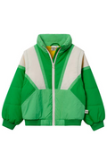 Green and white jacket on a white background